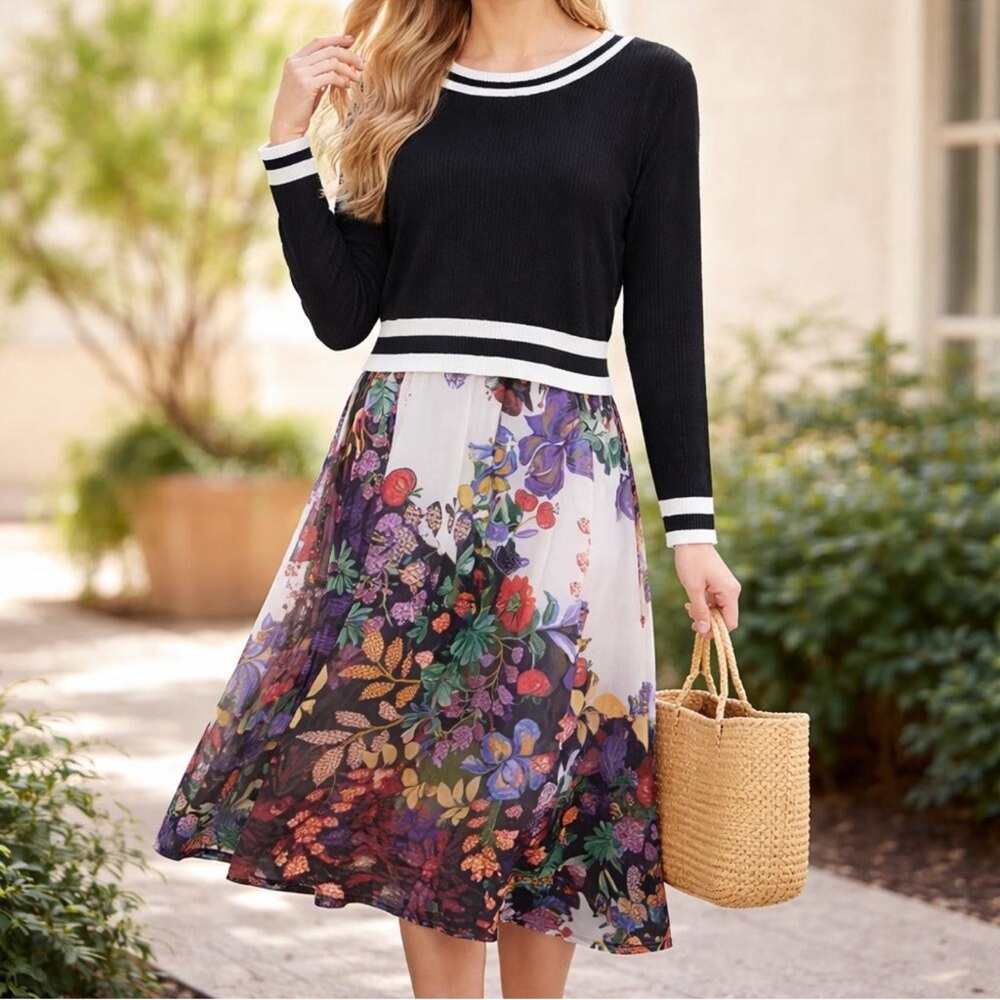 Anthropologie Black and Multicolor Floral Dress